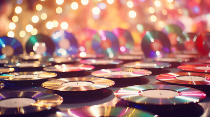 Fototapeta na wymiar vinyl discs in party background arrangement