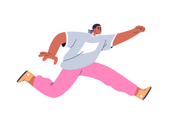 Angry furious man running fast. Annoyed irritated evil unhappy character hurrying, rushing in bad negative mood, anger and irritation emotion. Flat vector illustration isolated on white background