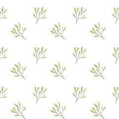 Botanical seamless pattern with Mistletoe branches.