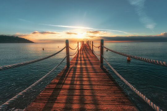Pampelonne beach at sunrise, Provence, France, French riviera