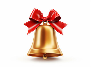 Christmas bell with red ribbon, white background