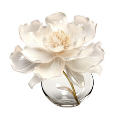 white crystal peony flower,white flower peony made of crystal isolated on transparent background,transparency 