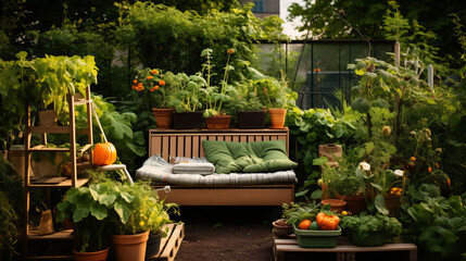 Raided beds in an urban garden
