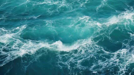 Obraz premium Spectacular aerial top view background photo of ocean sea water white wave splashing in the deep sea. Drone photo backdrop of sea wave in bird eye waves.