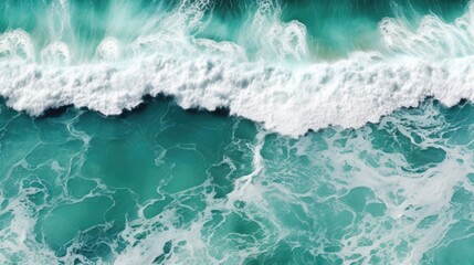 Obraz premium Spectacular aerial top view background photo of ocean sea water white wave splashing in the deep sea. Drone photo backdrop of sea wave in bird eye waves.