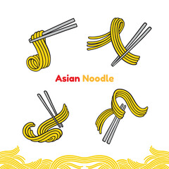 Hand drawn noodle with chopsticks, doodle noodles collection
