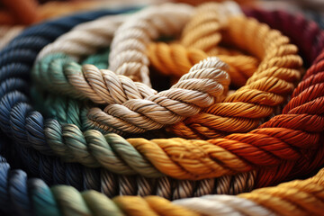 Generative ai illustration of concept of teamwork with colored ropes