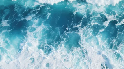 Türaufkleber Spectacular aerial top view background photo of ocean sea water white wave splashing in the deep sea. Drone photo backdrop of sea wave in bird eye waves. © romanets_v