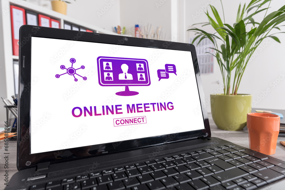 Sticker Online meeting concept on a laptop