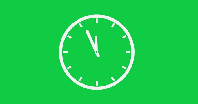 12 Hours Clock. 4K High Quality Green Screen Video. Transparent Background.