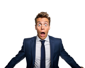 un homme en costume bleu avec le visage surpris - fond transparent PNG