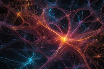 Intricate web of neural networks in neon colors