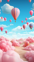Ethereal Hot Air Balloon Extravaganza. 3D Illustration.