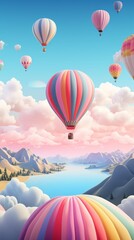 Ethereal Hot Air Balloon Extravaganza. 3D Illustration.