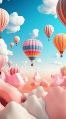 Ethereal Hot Air Balloon Extravaganza. 3D Illustration.