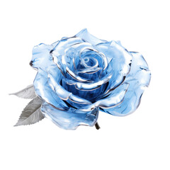 Sky blue crystal rose,sky blue rose made of crystal isolated on transparent background,transparency 