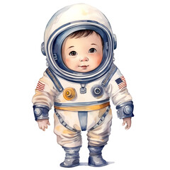 Cute Baby Boy Astronaut Suit Watercolor Clipart Illustration