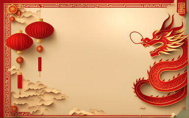 paper style chinese new year festival celebration with dragon give empty space for text