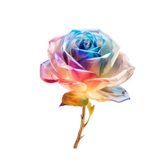 Rainbow crystal rose,rainbow rose made of crystal isolated on transparent background,transparency 