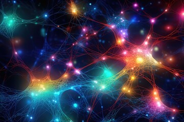 Naklejka na ściany i meble Intricate web of neural networks in neon colors