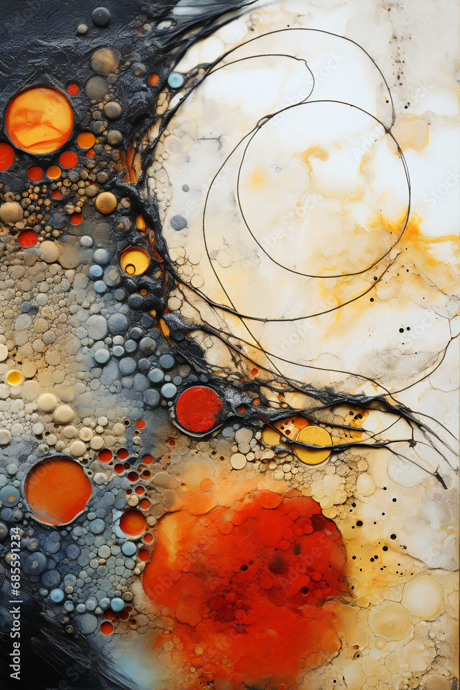 Aufkleber abstract painting with different thin cells and intricate texture, particles and elements
