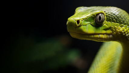 Green snake in alert position isolated on gray background