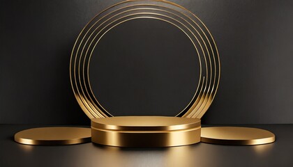 Elevated Elegance: Abstract Gold Cosmetic on Black Podium
