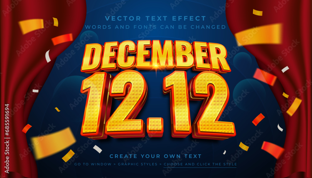 Poster vector editable 3d december 12.12 text effect. end year sale promotion graphic style on abstract con