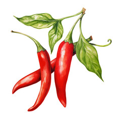 Chili Peppers Watercolor Illustration on White Background