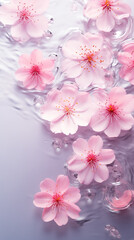 Pink flowers floating on the water. Spring concept.