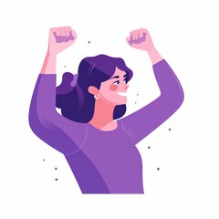 Image congratulating strong women on International Women's Day. Girl holding a fist above her head. Flat vector illustration
