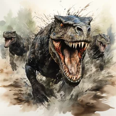 Photo sur Plexiglas Crâne aquarelle Dinosaurier T-Rex mit Wasserfarben gezeichnet