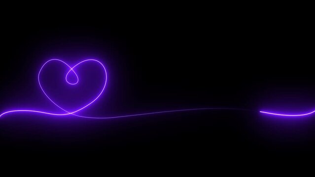 Light neon moving around the heart symbol. black background