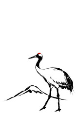 歩く鶴と富士山のイラスト素材