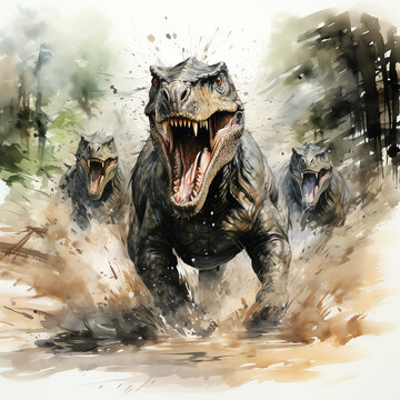Dinosaurier T-Rex mit Wasserfarben gezeichnet