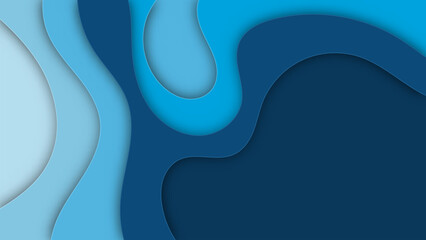 Blue papercut abstract background. vector design layer. carving organic shape. wave cover banner.