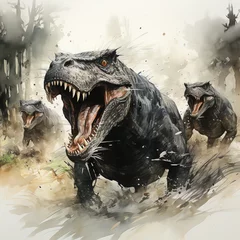 Fototapeten Dinosaurier T-Rex mit Wasserfarben gezeichnet © This is Art