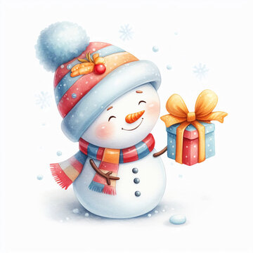 Watercolor Christmas Snowman Clipart Collection for Charming Holiday Designs. Generative AI.