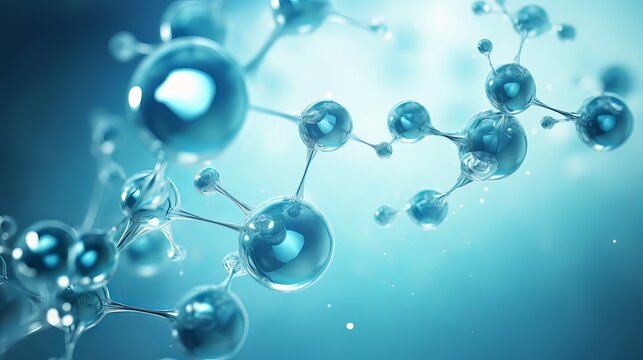 Cosmetic Essence, Liquid bubble, Molecule inside Liquid Bubble on DNA water splash background