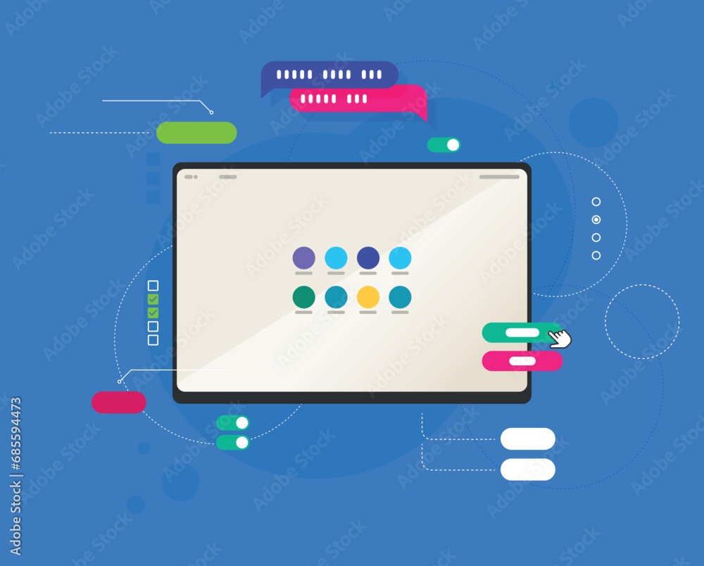 Poster mobile application development concept illustration with teamwork programmers and mobile phone
