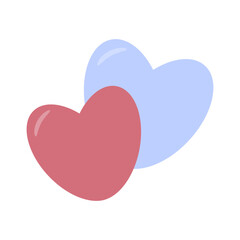 Two hearts, pink and blue on white background. Symbol of love for Valentine's day, birthday, wedding. Templates for scrapbooking,  postcards, wrapping paper, fabrics, wallpaper. Vector