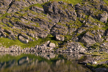Glacial lake in the Carpathian mountains. Pure water in its natural form