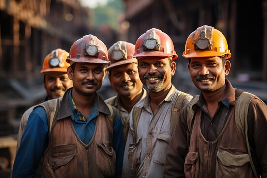 Workers in a work environment. Indian miners