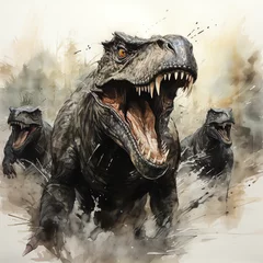 Crédence de cuisine en verre imprimé Crâne aquarelle T-Rex Dinosaurier