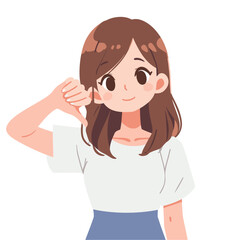 Young woman with thumbs down gesture as a bad sign vector illustrations on white background