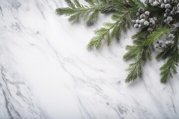 Marble table with Christmas tree branches