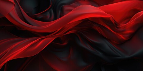 Banner with flying red and black silk fabric with pleats, background image - obrazy, fototapety, plakaty