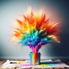 bright and colorful rainbow paint explosion