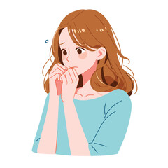 Young woman feeling anxious and biting her fingernails vector illustrations on white background