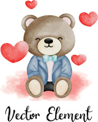 Cute little bear with pink hearts for valentine day
